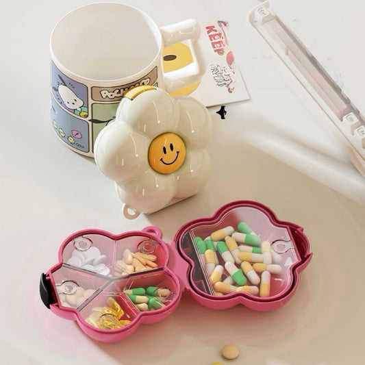 Flower Pill Box with One Large Compartment and Five Small Compartments